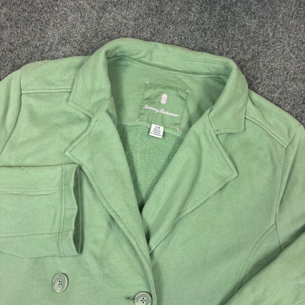 Tommy Bahama Womens Size Large Sage Green Knit Double Breasted Blazer Jacket